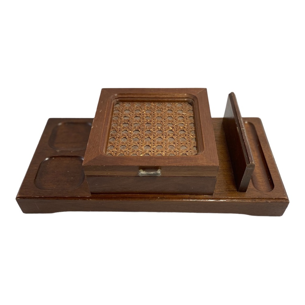 London Leather Vintage Japanese Wooden Jewelry Box and Key Holder
